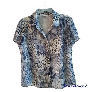 Alfred Dunner Blouse Top Animal and Floral Print Size 12 Lined Office Or Casual